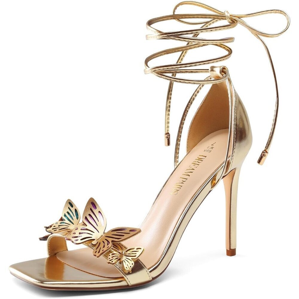 Dream Pairs Women Gold-pu Faux Leather Open Square Toe Stilletos Heels Shoes